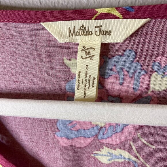 Matilda Jane Art Class Floral Keyhole Tie Dress Size Medium Short Sleeve Pink - Picture 5 of 7